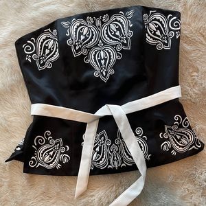 White Black Strapless luxe top with tie